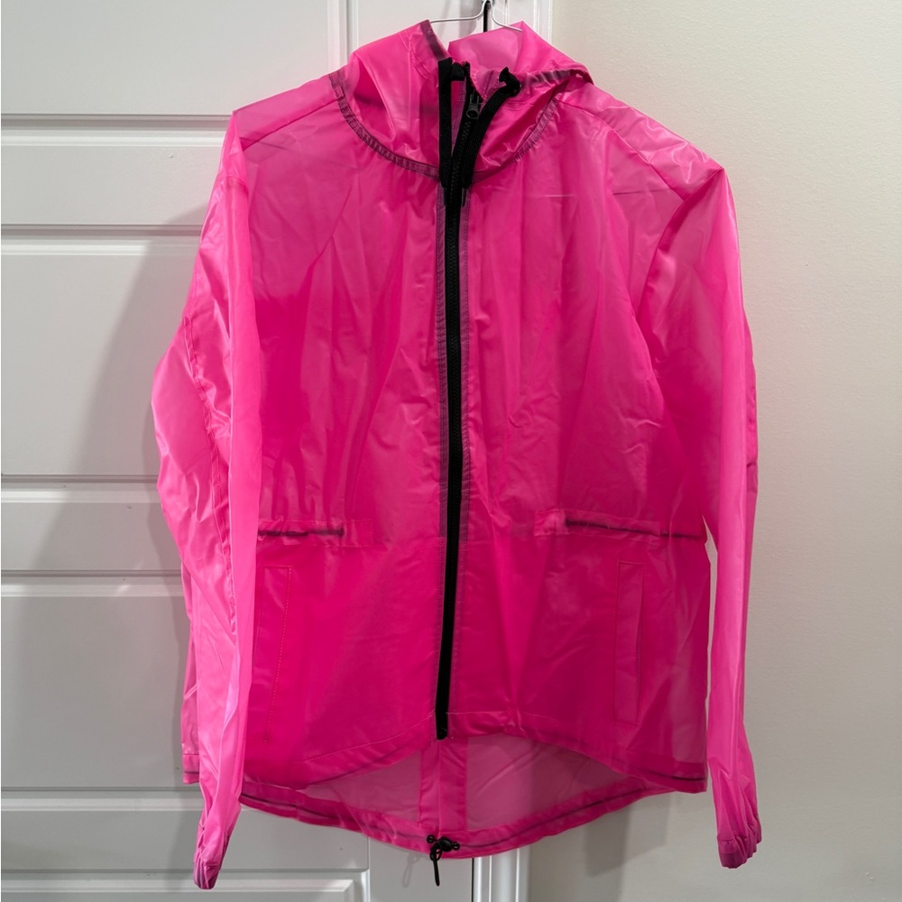 MTA Sport Hot Pink Hooded Windbreaker Jacket Women’s Large Rave Festival Neon